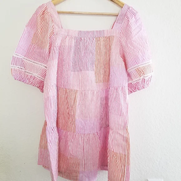 Anthropologie Gable Tiered Square Neck Puff Sleeve Pink Tunic Top Size S… - Picture 6 of 10